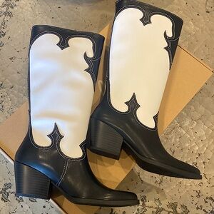 Zodiac NIB Dawson black white tall knee boots western cowboy size 6